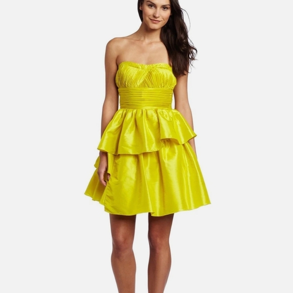JESSICA SIMPSON Citronelle Yellow Strapless Tiered Ruffle Sequin Dress.Sz 11 NWT - Picture 1 of 16